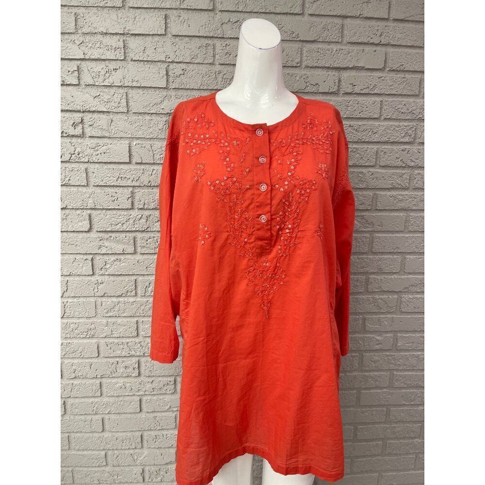 Tommy Hilfiger Women Orange Embroidered Sequin Blouse / Tunic Size 22